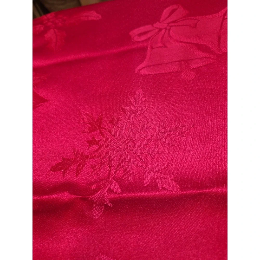 Sofalker Home Red Christmas Jacquard Tablecloth Bells Holly 60x84 Rectangular‎